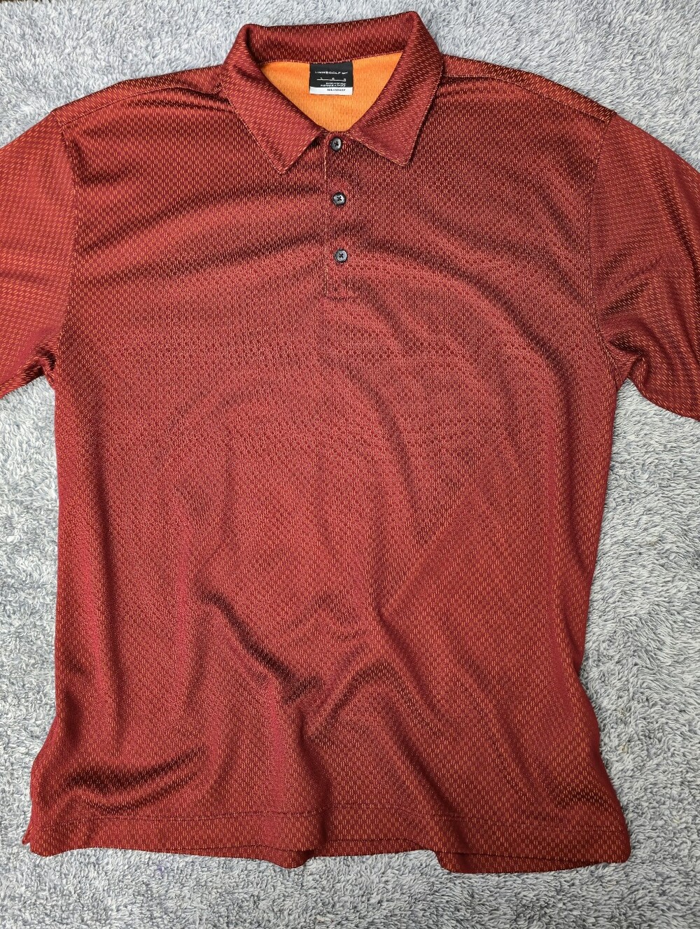 Nike Golf Dri‑Fit Polo – Red w/ Orange Trim | Men’s L | Moisture‑Wicking